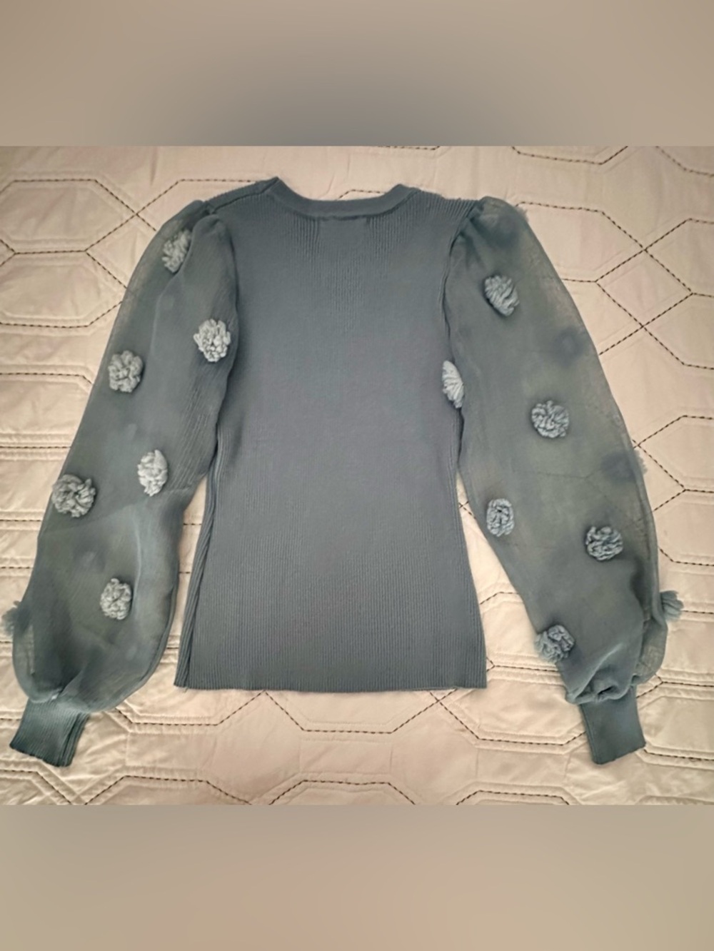 Flam Mode Blue Puff-Sleeve Crewneck Sweater View 2